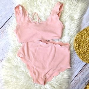 Pink scalloped textured bikini